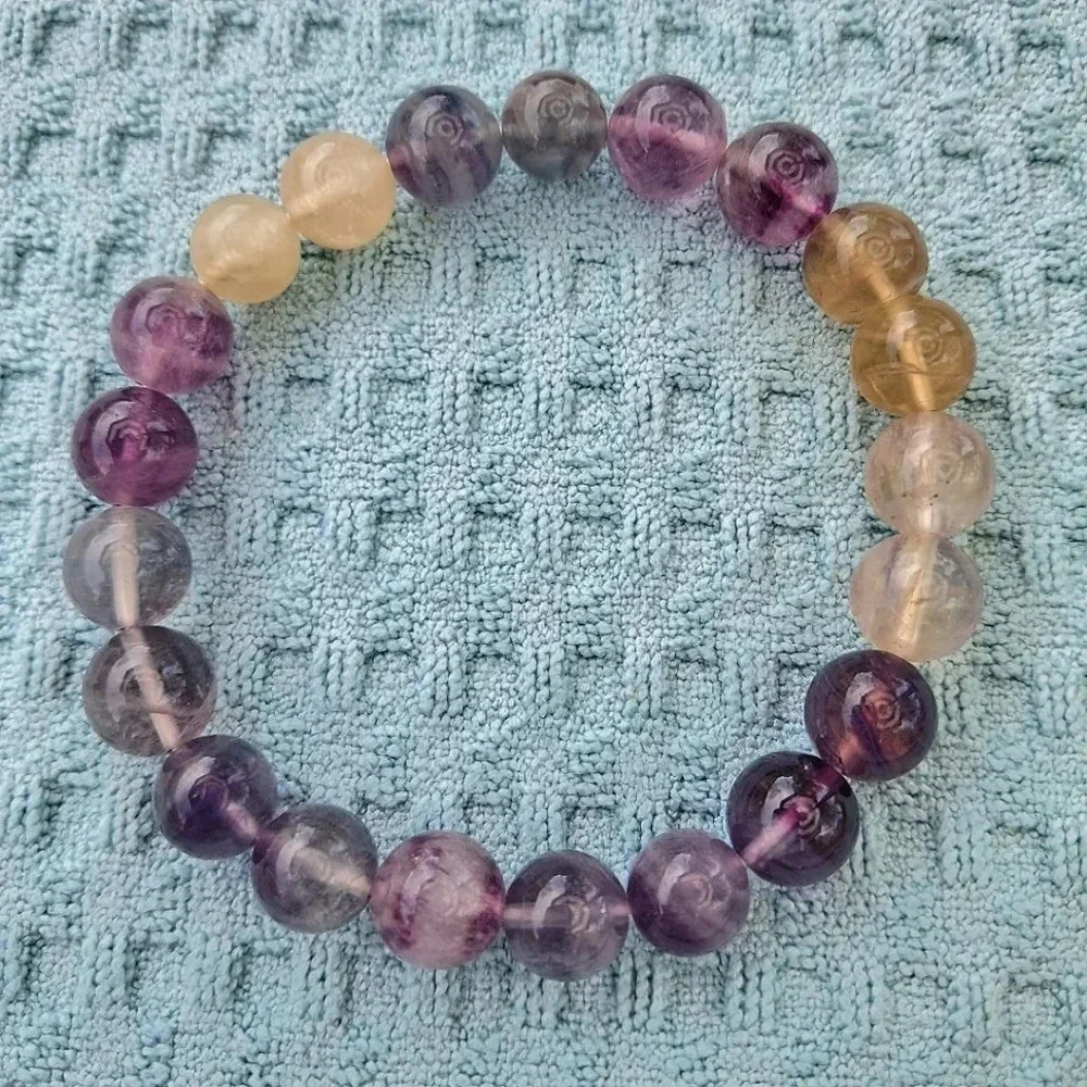 Natural Multi-Color Fluorite Beaded Bracelet